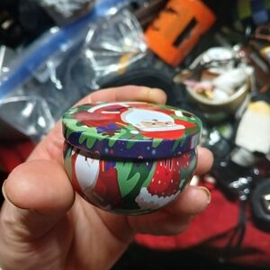 vintage, dome-top metal tin Candle 2.5"